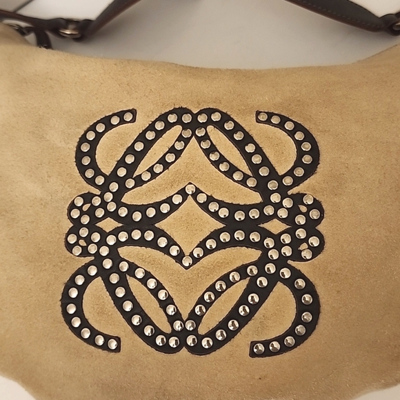 SOLD Rare! LOEWE Anagram Saddle Bag Shoulder Hand Bag Leather Suede Beige Brown - Picture 15 of 16